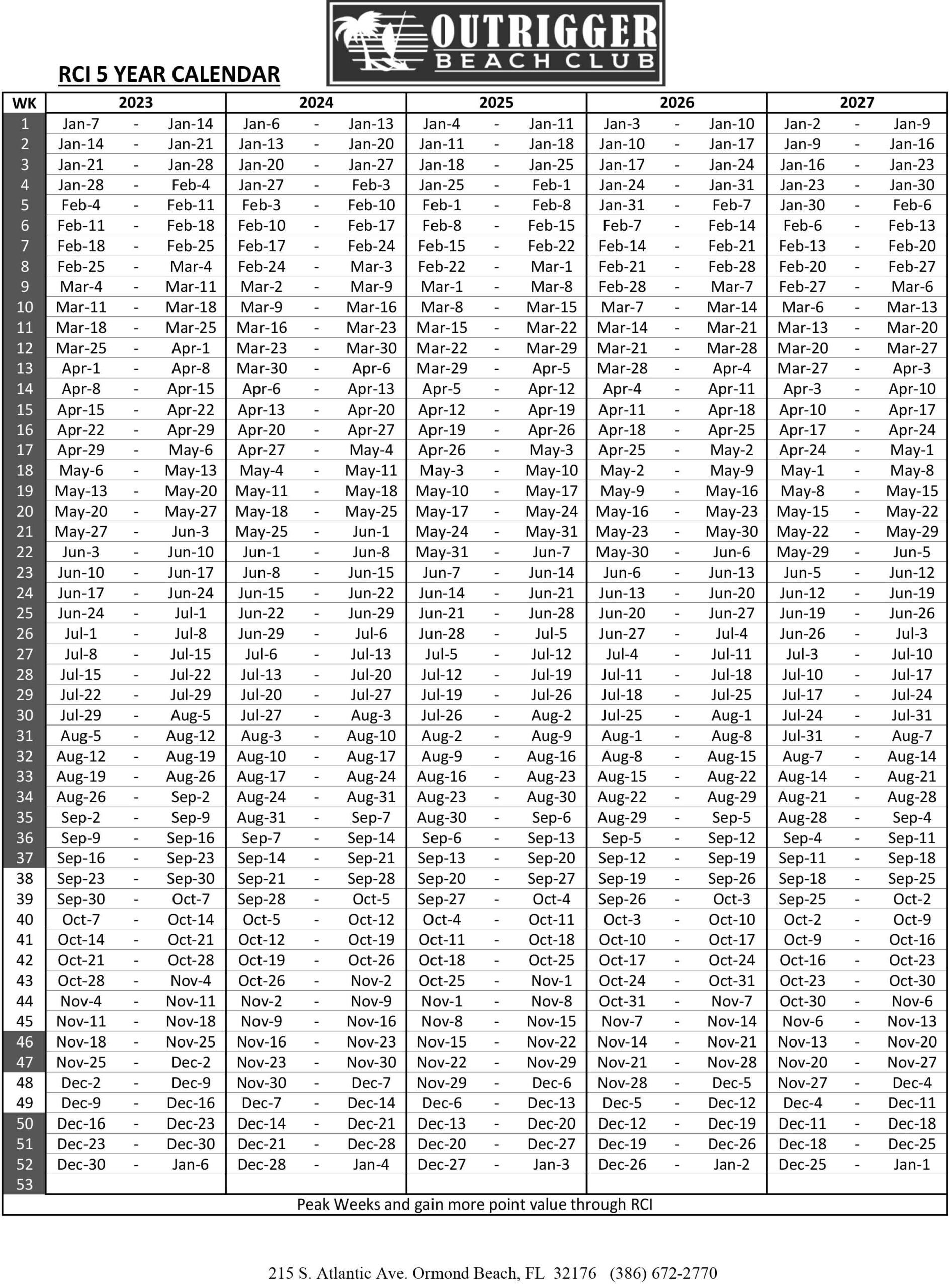 Rci Calendar Weeks 2025 Schedule Dates